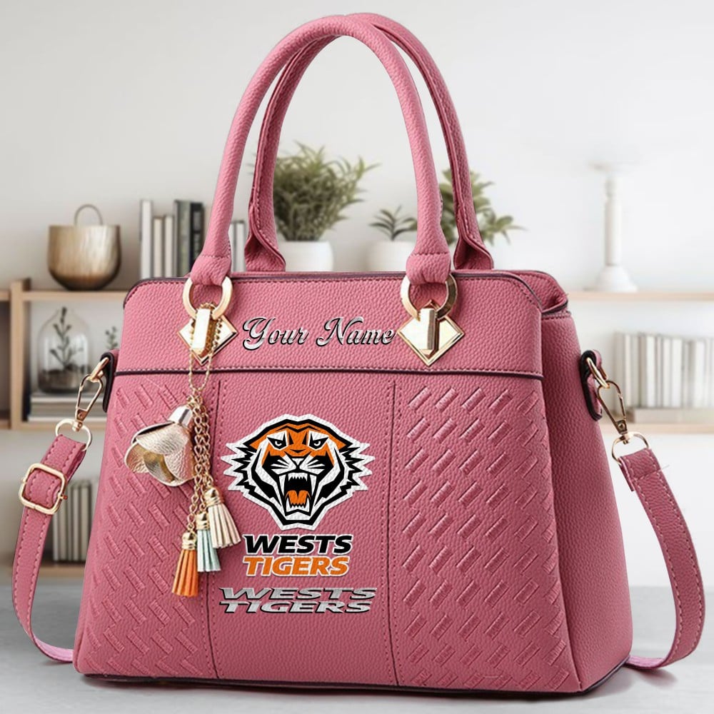 Wests Tigers Logo Crossbody Zip Hand Bag With Tassel Custom Name For Women - Image 5