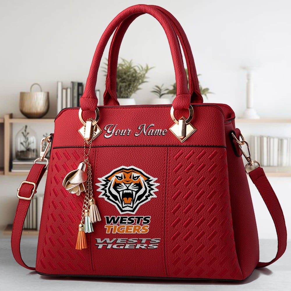 Wests Tigers Logo Crossbody Zip Hand Bag With Tassel Custom Name For Women - Image 6