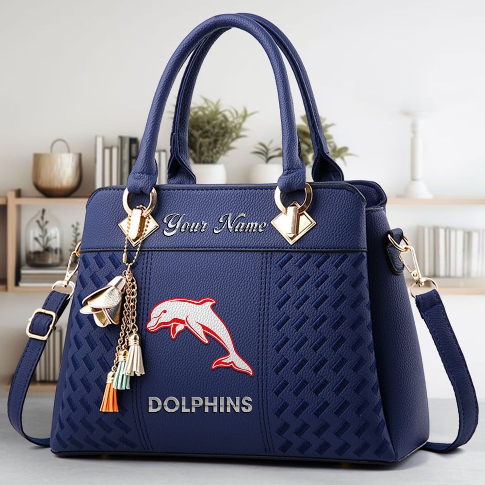 Dolphins NRL Logo Crossbody Zip Hand Bag With Tassel Custom Name For Women - Image 2