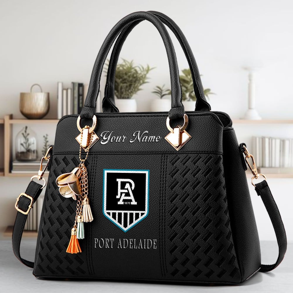 Port Adelaide Power Logo Crossbody Zip Hand Bag With Tassel Custom Name For Women - Image 2