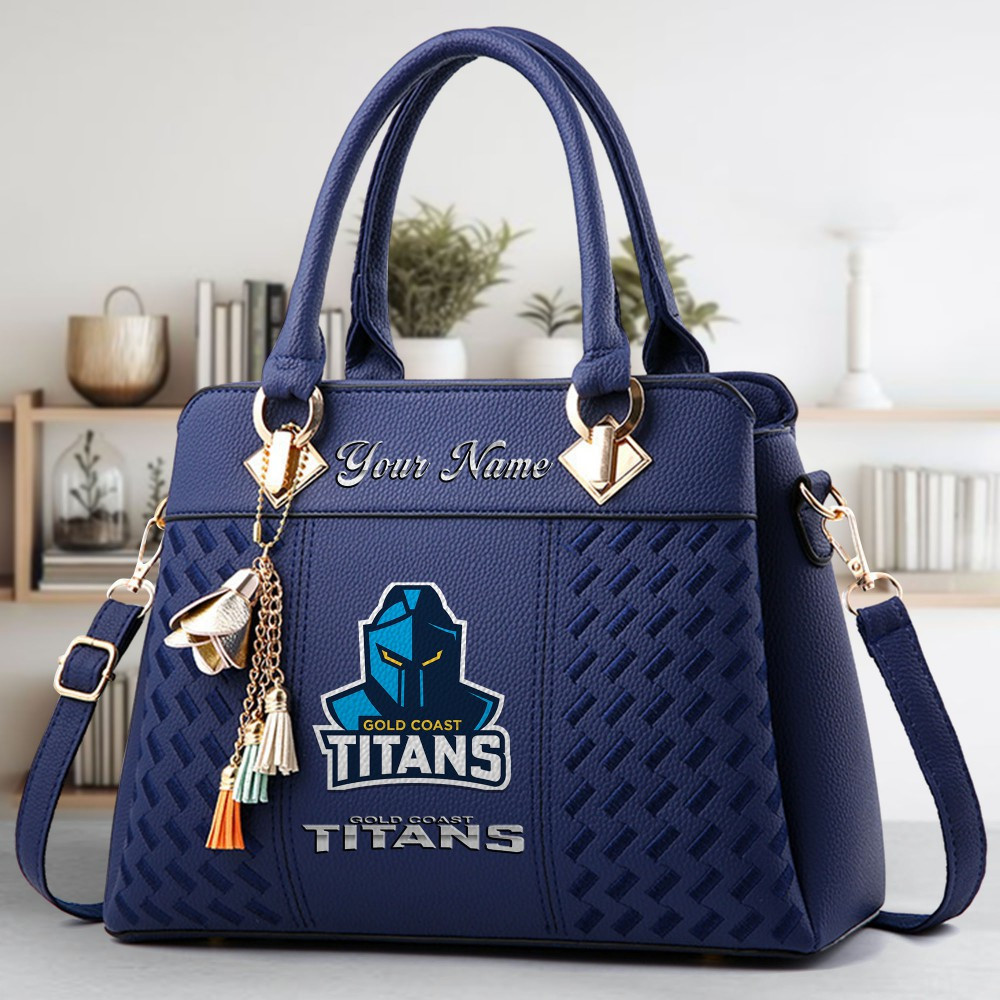 Gold Coast Titans Logo Crossbody Zip Hand Bag With Tassel Custom Name For Women - Image 2