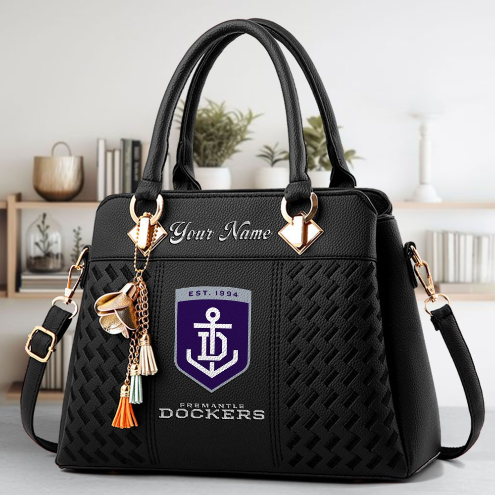 Fremantle Football Club Logo Crossbody Zip Hand Bag With Tassel Custom Name For Women - Image 2