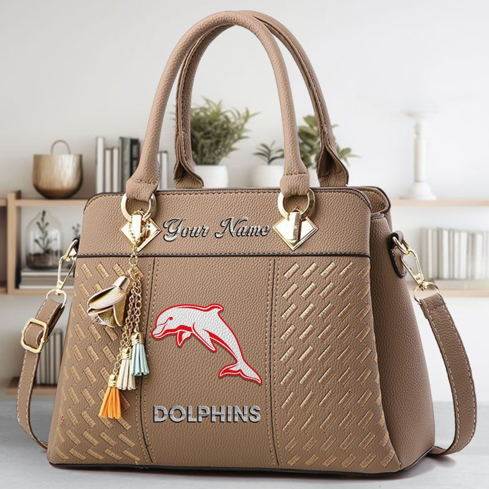 Dolphins NRL Logo Crossbody Zip Hand Bag With Tassel Custom Name For Women - Image 3
