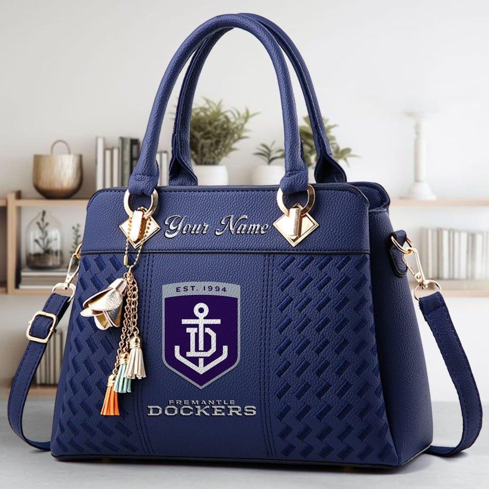 Fremantle Football Club Logo Crossbody Zip Hand Bag With Tassel Custom Name For Women - Image 3