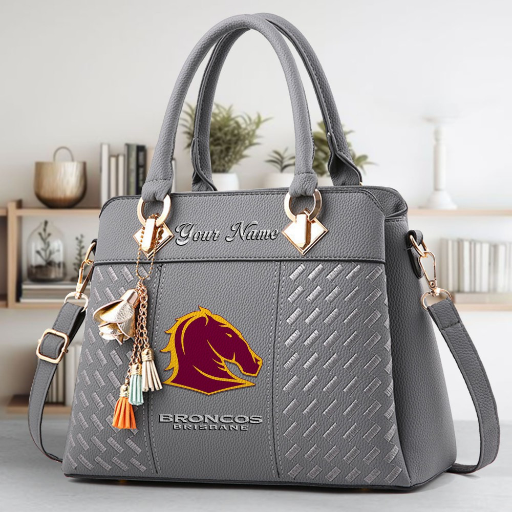 Brisbane Broncos Logo Crossbody Zip Hand Bag With Tassel Custom Name For Women - Image 4