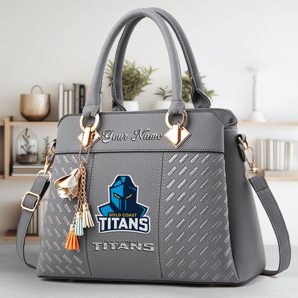Gold Coast Titans Logo Crossbody Zip Hand Bag With Tassel Custom Name For Women - Image 4