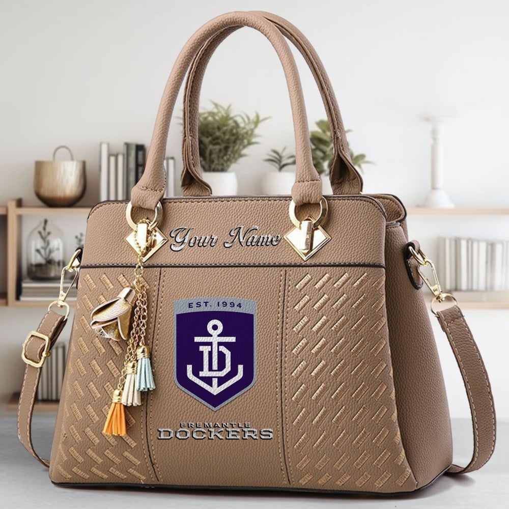 Fremantle Football Club Logo Crossbody Zip Hand Bag With Tassel Custom Name For Women - Image 4