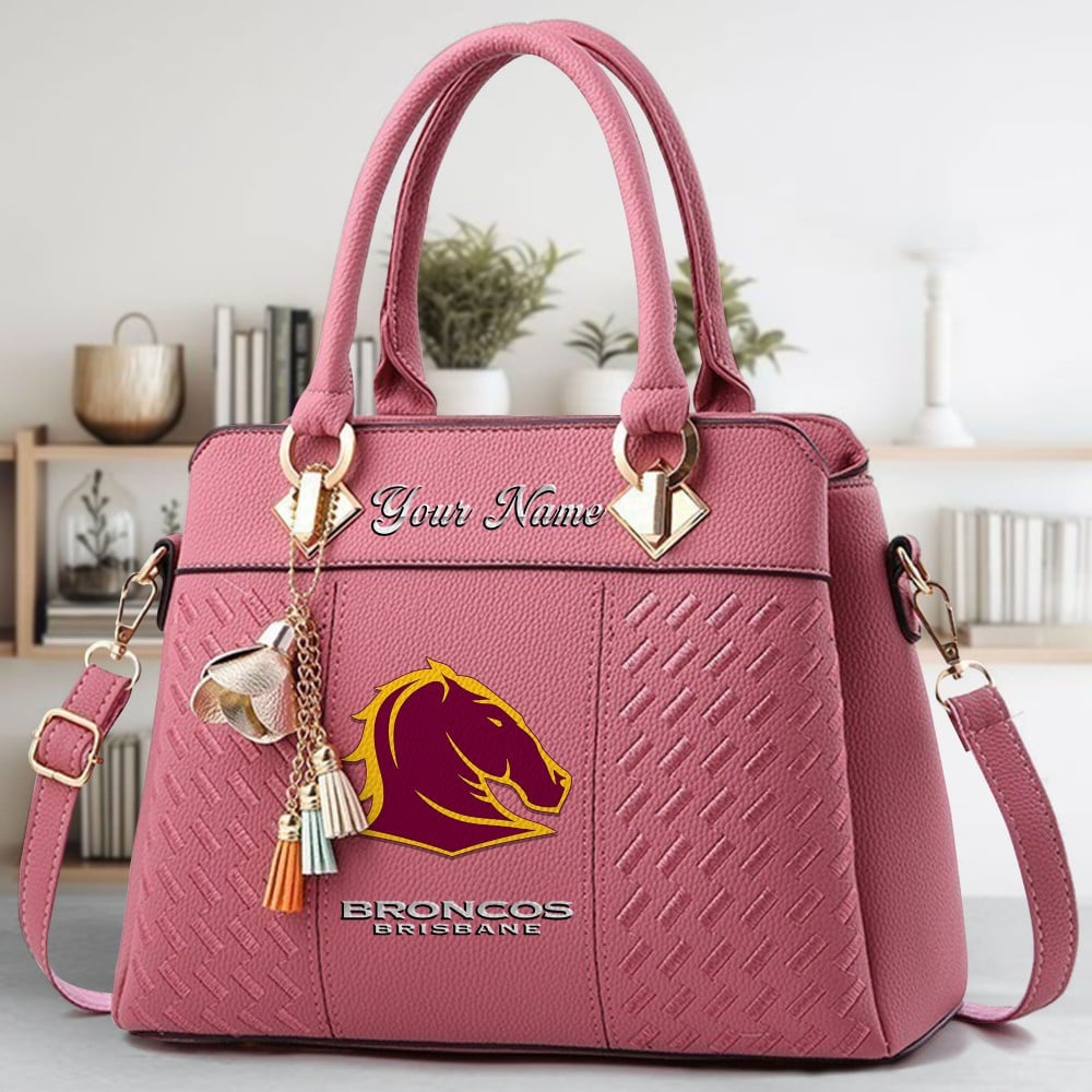 Brisbane Broncos Logo Crossbody Zip Hand Bag With Tassel Custom Name For Women - Image 5