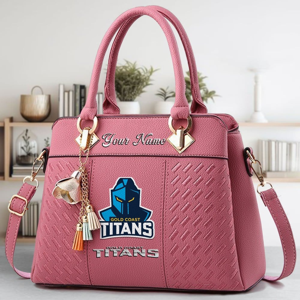 Gold Coast Titans Logo Crossbody Zip Hand Bag With Tassel Custom Name For Women - Image 5