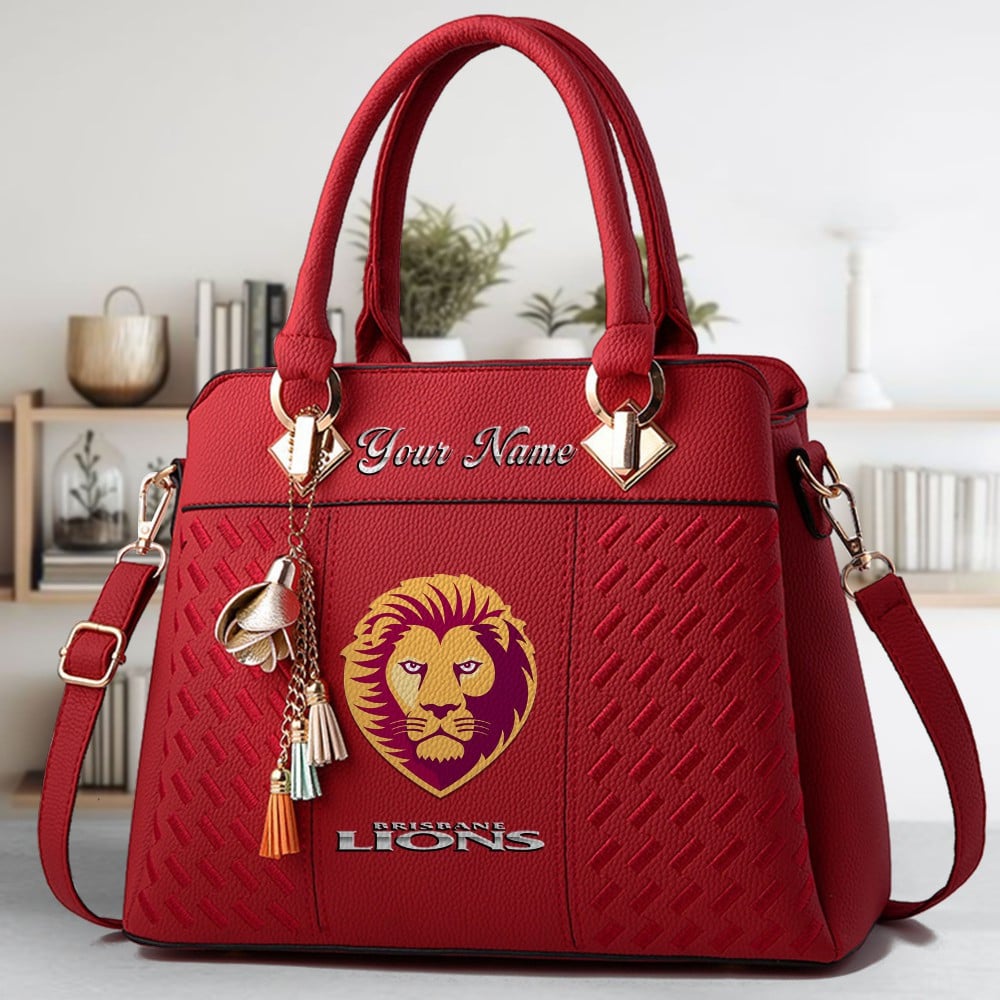 Brisbane Lions Logo Crossbody Zip Hand Bag With Tassel Custom Name For Women - Image 6