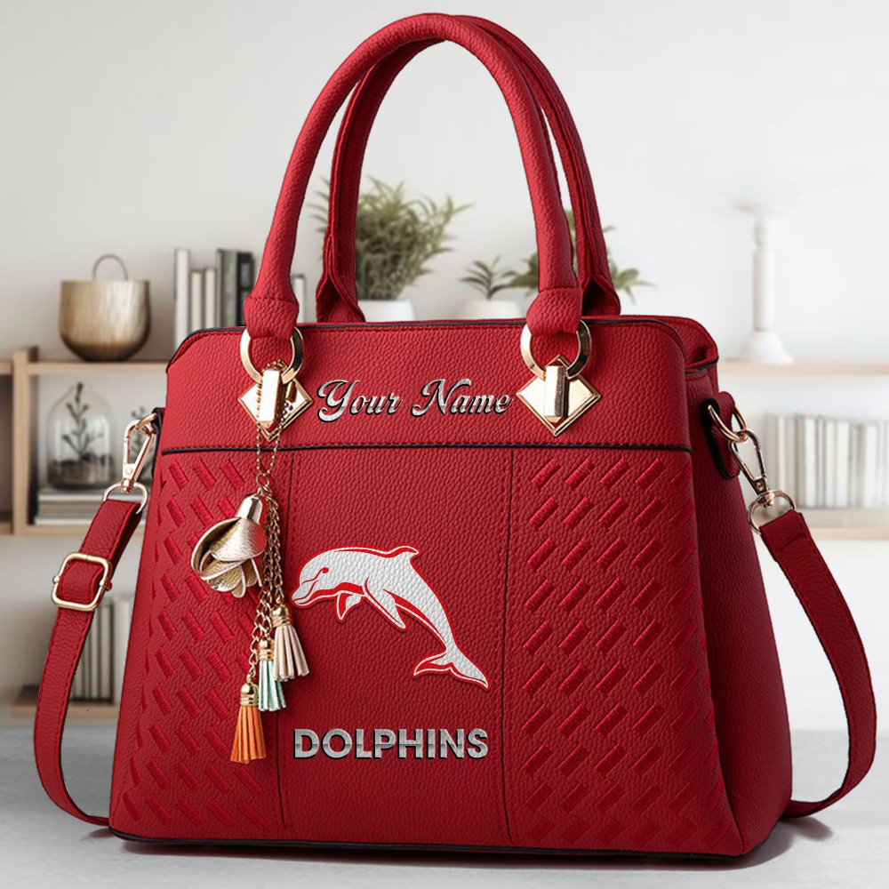 Dolphins NRL Logo Crossbody Zip Hand Bag With Tassel Custom Name For Women - Image 6