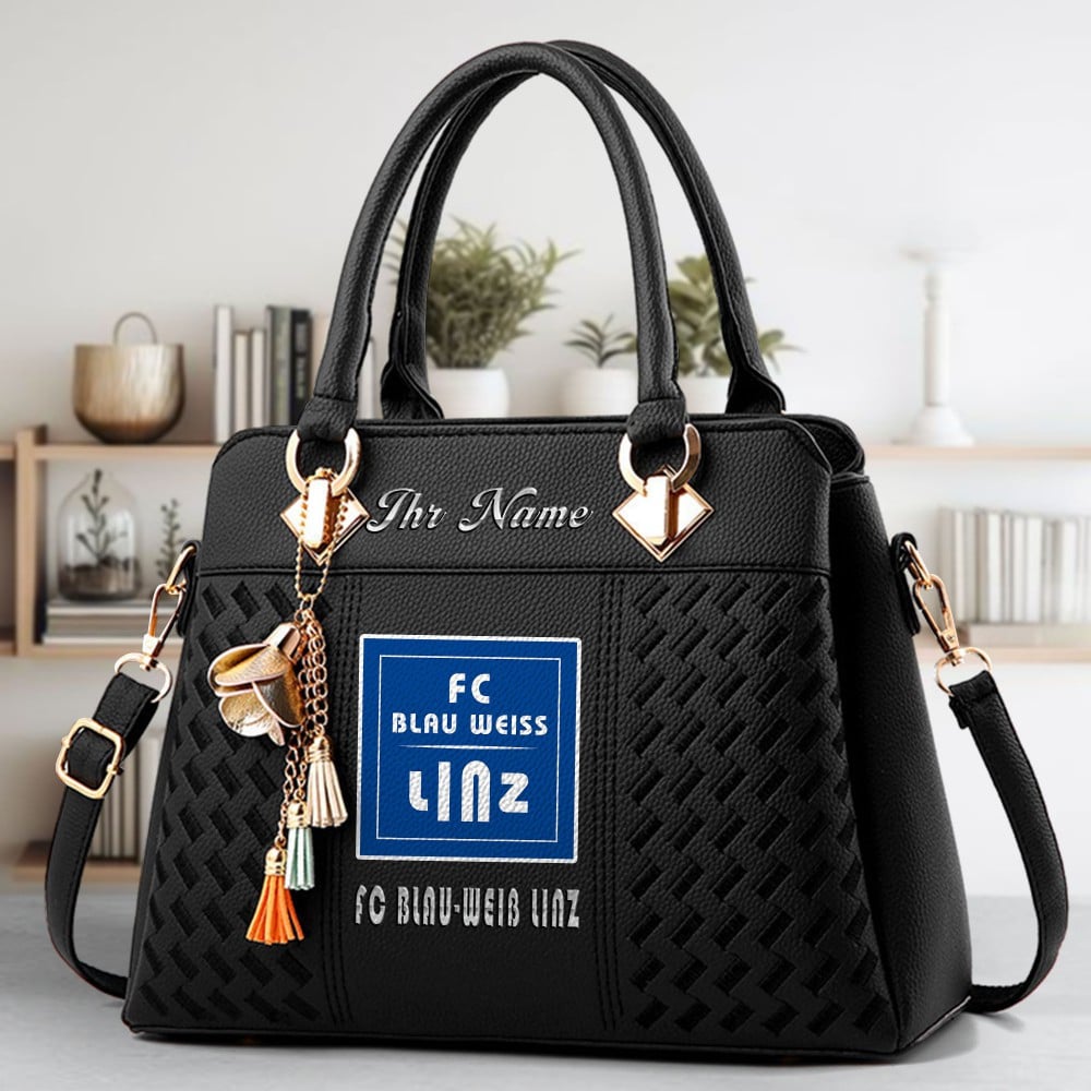 FC Blau Weib Linz Logo Crossbody Zip Hand Bag With Tassel Custom Name For Women - Image 2