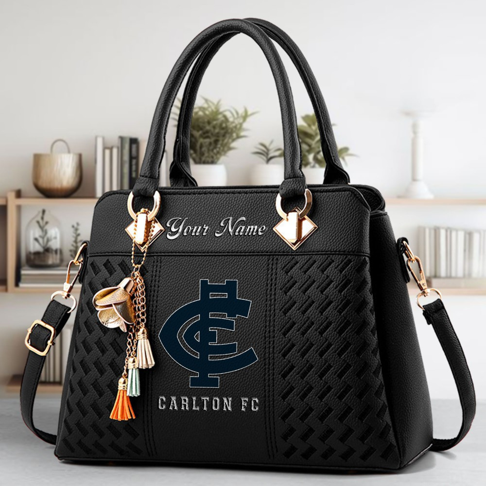 Carlton Football Club Logo Crossbody Zip Hand Bag With Tassel Custom Name For Women - Image 2