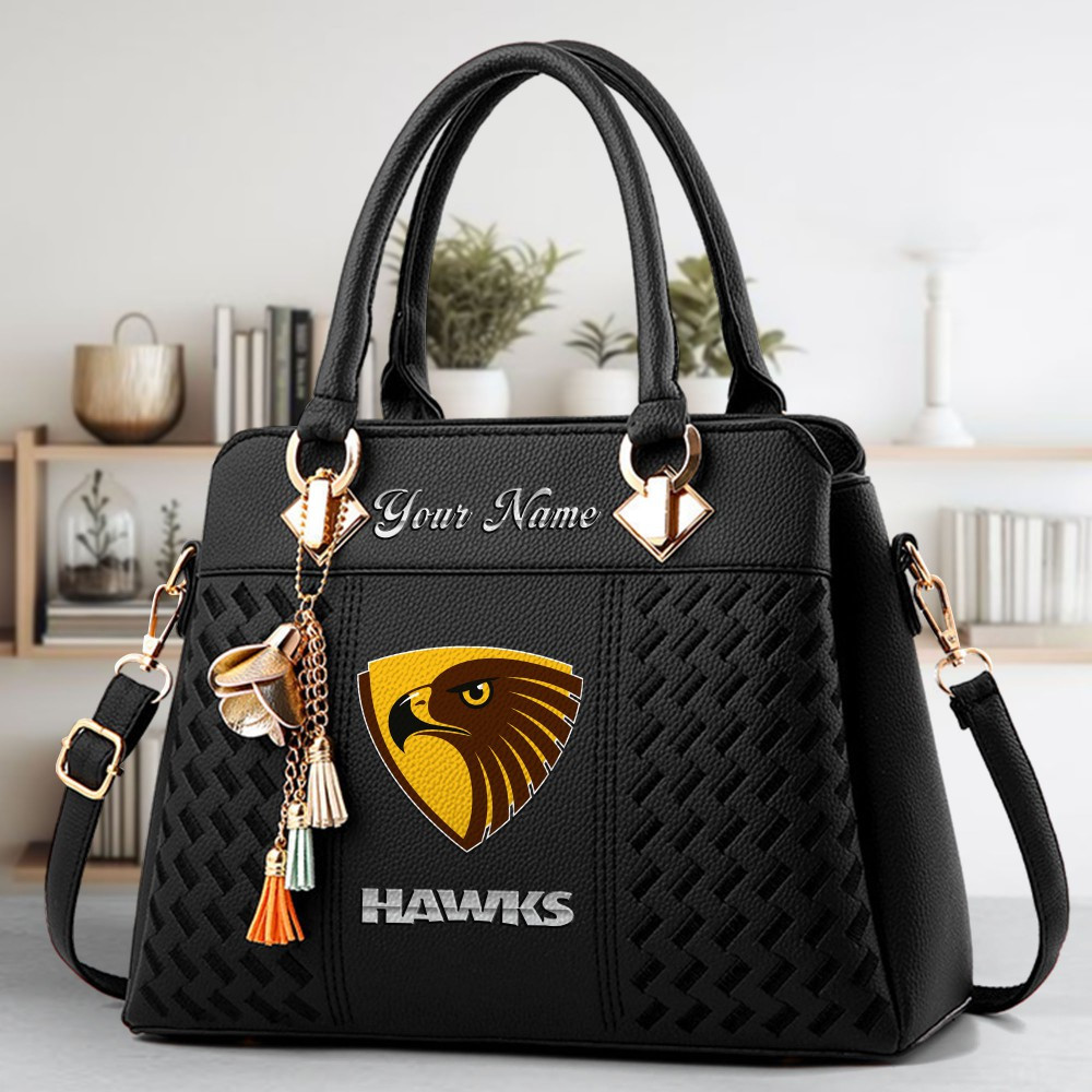 Hawthorn Football Club Logo Crossbody Zip Hand Bag With Tassel Custom Name For Women - Image 2