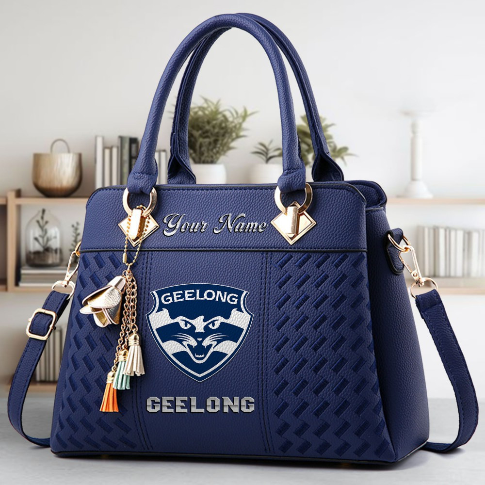 Geelong Football Club Logo Crossbody Zip Hand Bag With Tassel Custom Name For Women - Image 3