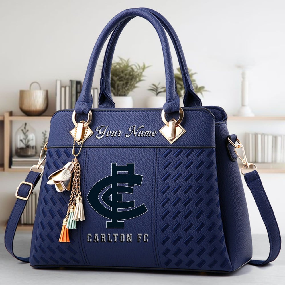 Carlton Football Club Logo Crossbody Zip Hand Bag With Tassel Custom Name For Women - Image 3