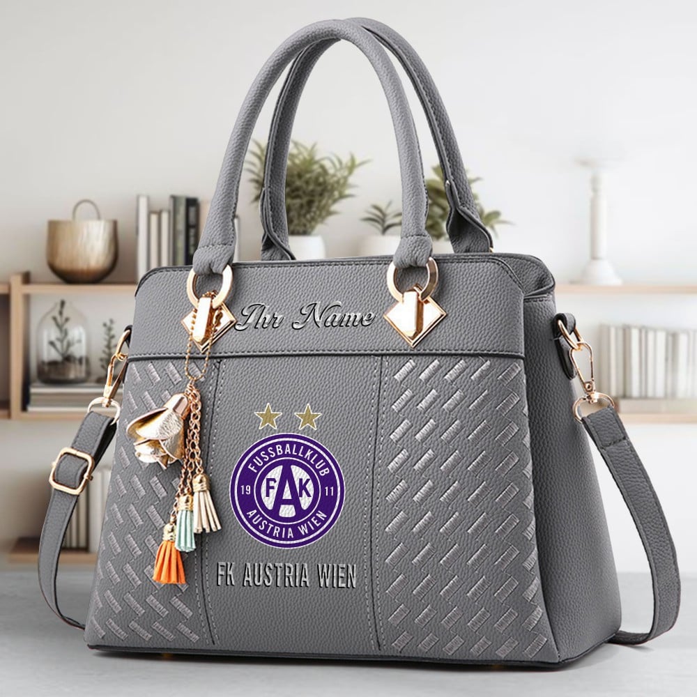 FK Austria Wien Logo Crossbody Zip Hand Bag With Tassel Custom Name For Women - Image 4