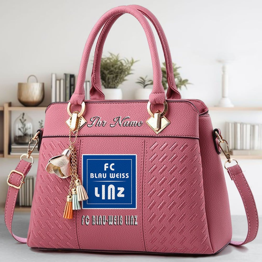FC Blau Weib Linz Logo Crossbody Zip Hand Bag With Tassel Custom Name For Women - Image 5