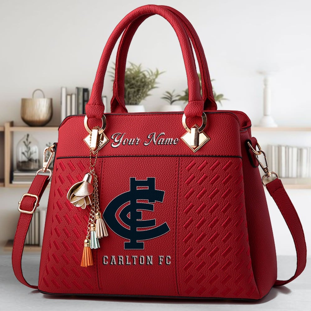 Carlton Football Club Logo Crossbody Zip Hand Bag With Tassel Custom Name For Women - Image 6