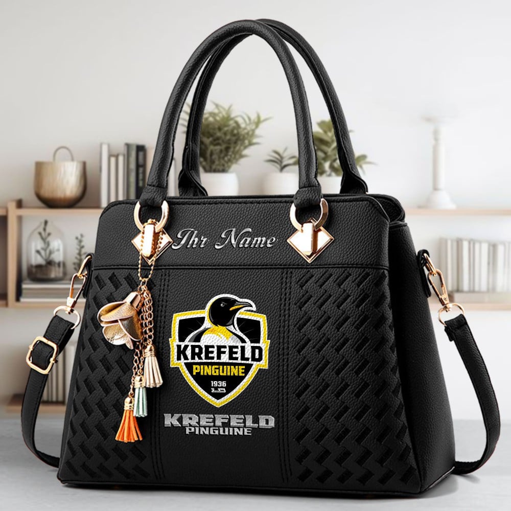 Krefeld Pinguine Logo Crossbody Zip Hand Bag With Tassel Custom Name For Women - Image 2