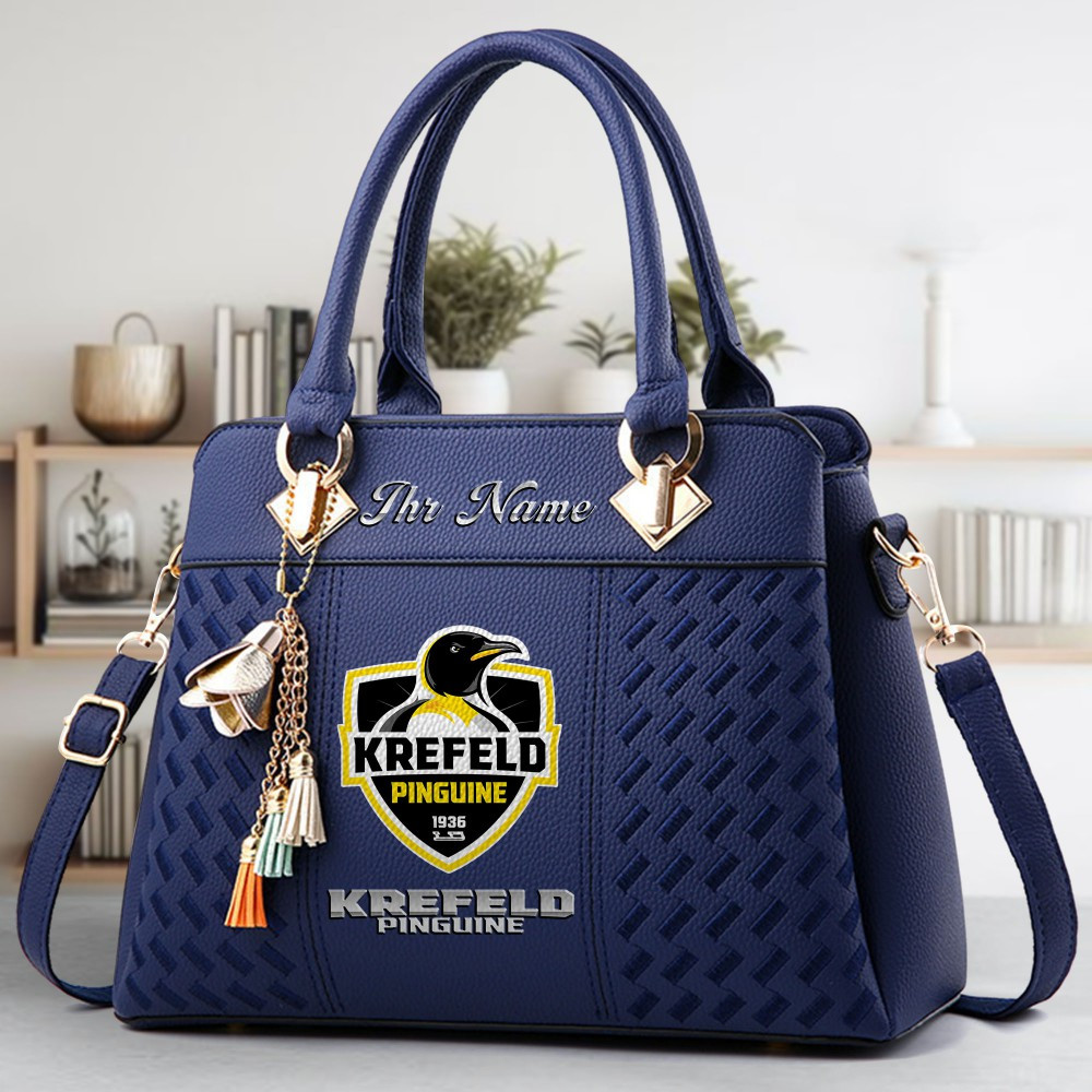 Krefeld Pinguine Logo Crossbody Zip Hand Bag With Tassel Custom Name For Women - Image 3
