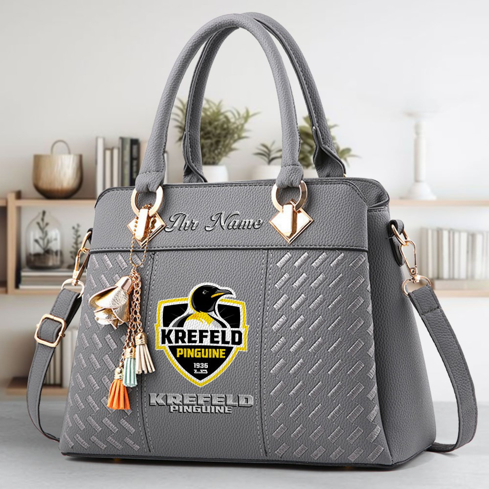 Krefeld Pinguine Logo Crossbody Zip Hand Bag With Tassel Custom Name For Women - Image 4