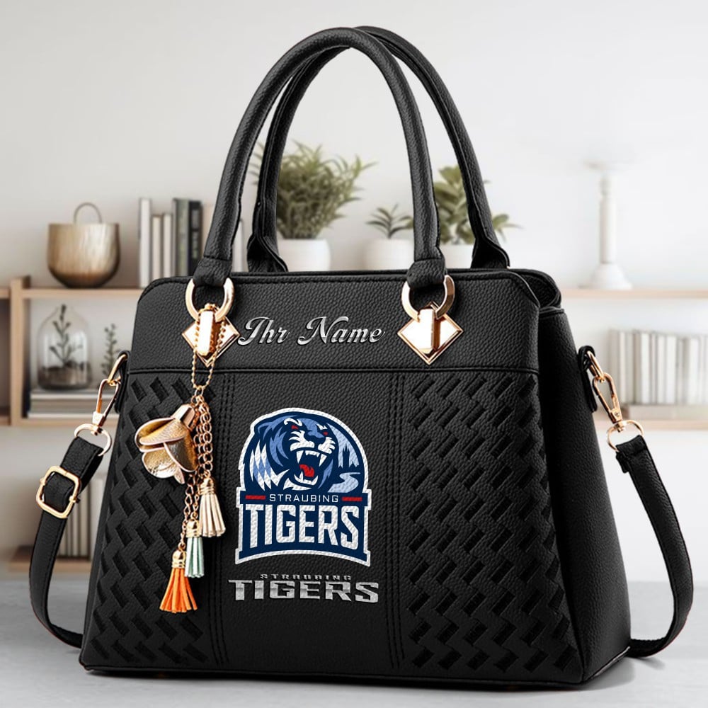 Straubing Tigers Logo Crossbody Zip Hand Bag With Tassel Custom Name For Women - Image 2
