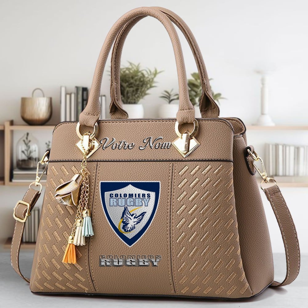 Colomiers Rugby Logo Crossbody Zip Hand Bag With Tassel Custom Name For Women - Image 3
