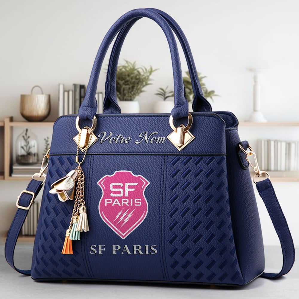 Stade Francais Logo Crossbody Zip Hand Bag With Tassel Custom Name For Women - Image 3