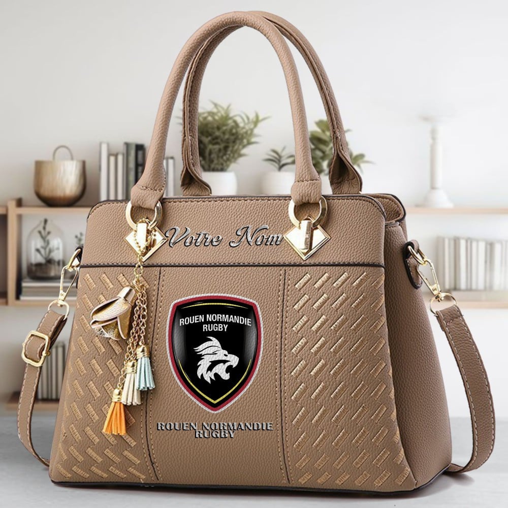 Rouen Normandie Rugby Logo Crossbody Zip Hand Bag With Tassel Custom Name For Women - Image 3