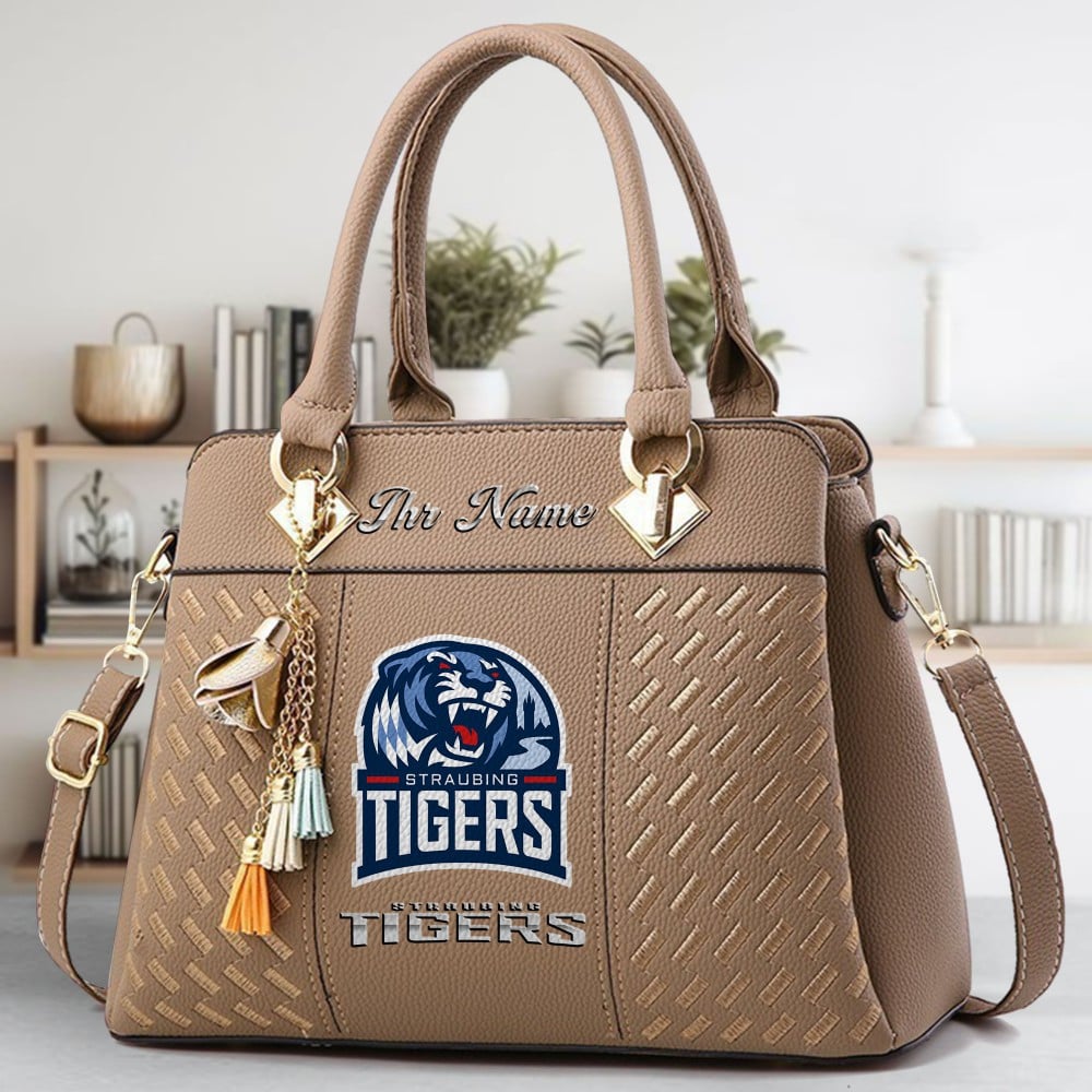 Straubing Tigers Logo Crossbody Zip Hand Bag With Tassel Custom Name For Women - Image 3
