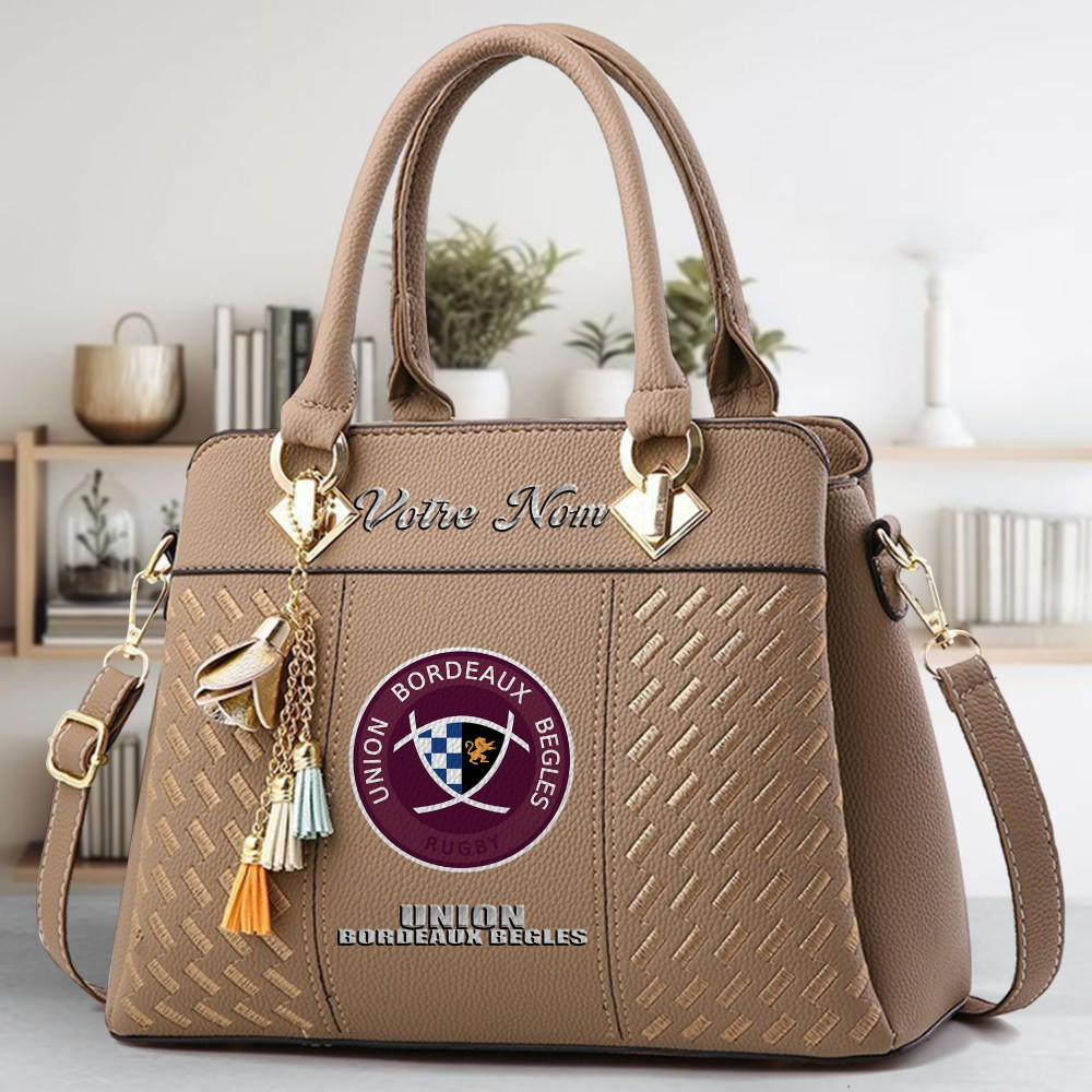 Union Bordeaux Begles Logo Crossbody Zip Hand Bag With Tassel Custom Name For Women - Image 3