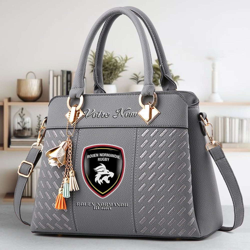 Rouen Normandie Rugby Logo Crossbody Zip Hand Bag With Tassel Custom Name For Women - Image 4
