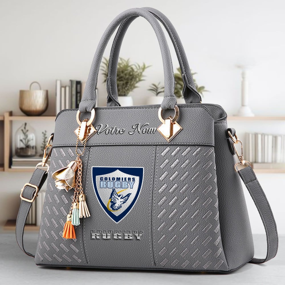 Colomiers Rugby Logo Crossbody Zip Hand Bag With Tassel Custom Name For Women - Image 4