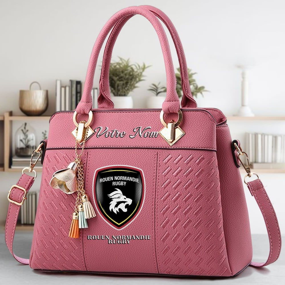 Rouen Normandie Rugby Logo Crossbody Zip Hand Bag With Tassel Custom Name For Women - Image 5