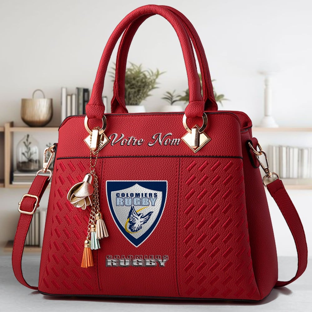 Colomiers Rugby Logo Crossbody Zip Hand Bag With Tassel Custom Name For Women - Image 6