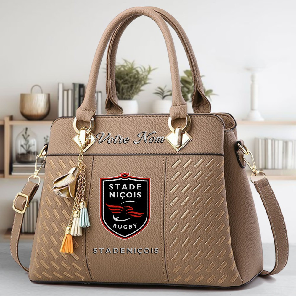 Stade Nicois Logo Crossbody Zip Hand Bag With Tassel Custom Name For Women - Image 3