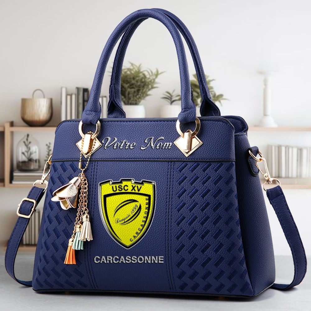 US Carcassonne Logo Crossbody Zip Hand Bag With Tassel Custom Name For Women - Image 3