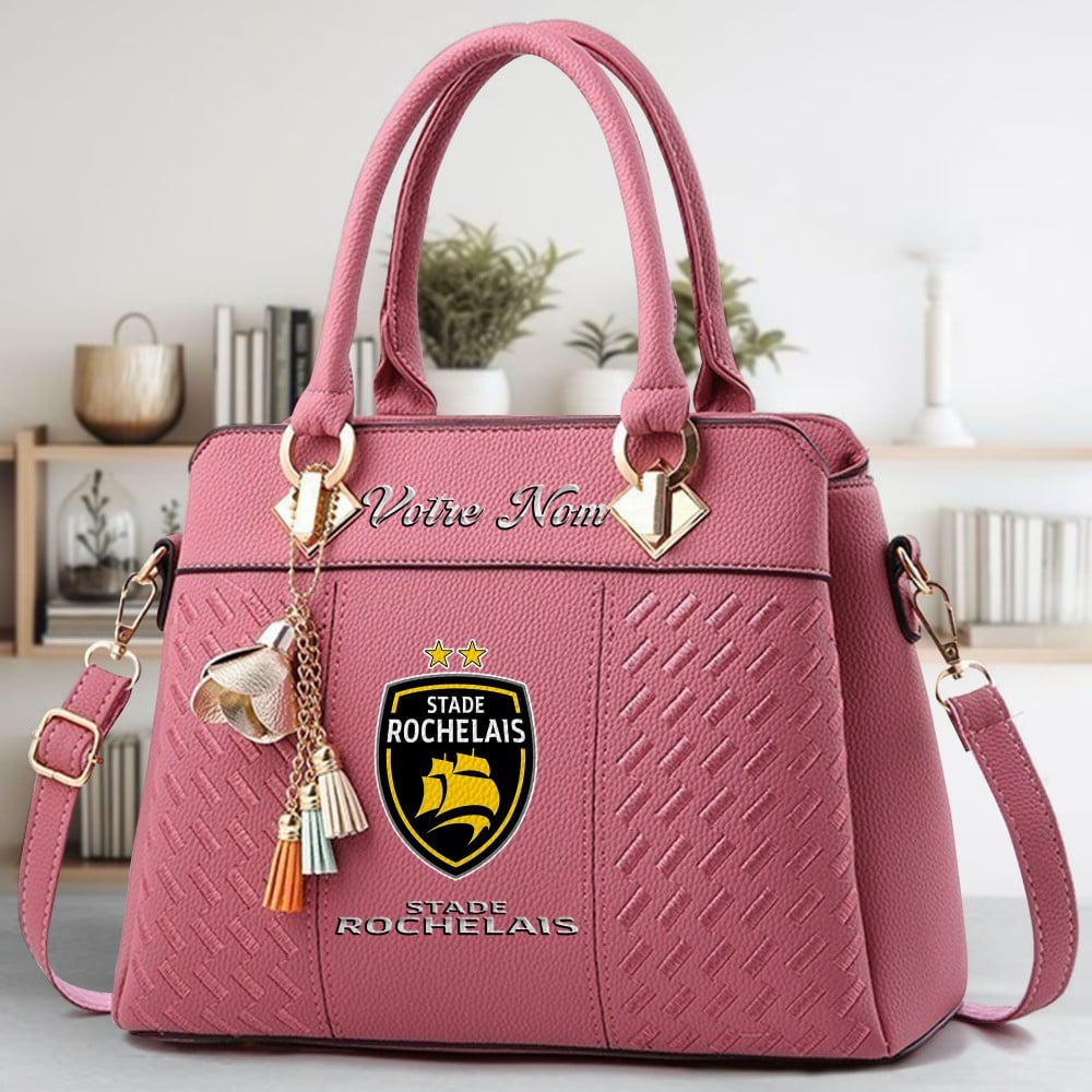 Stade Rochelais Logo Crossbody Zip Hand Bag With Tassel Custom Name For Women - Image 5