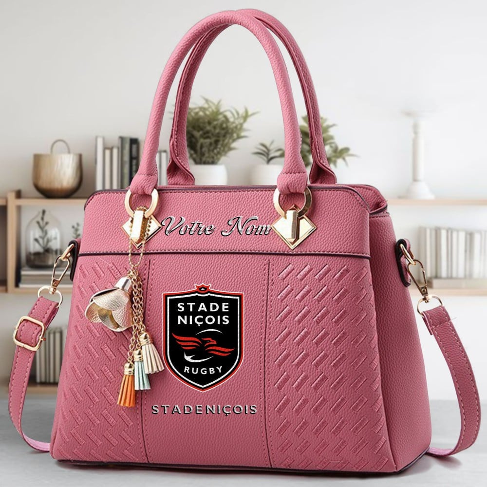 Stade Nicois Logo Crossbody Zip Hand Bag With Tassel Custom Name For Women - Image 5