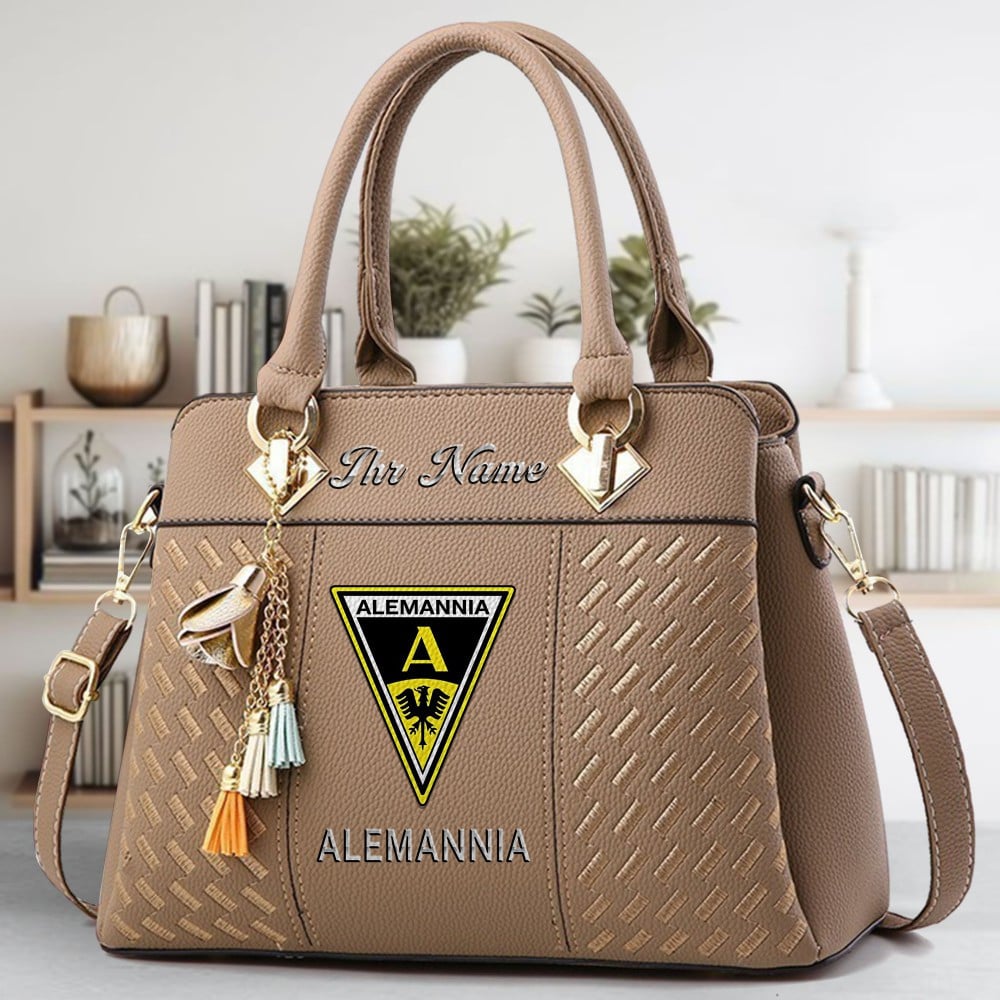 Alemannia Aachen Logo Crossbody Zip Hand Bag With Tassel Custom Name For Women - Image 3