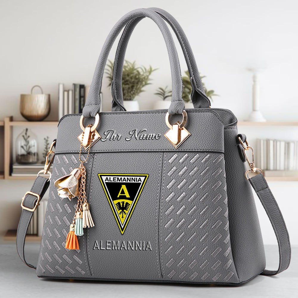 Alemannia Aachen Logo Crossbody Zip Hand Bag With Tassel Custom Name For Women - Image 4