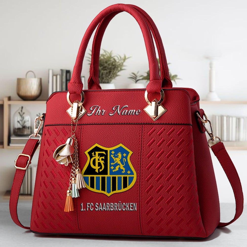 1. FC Saarbrucken Logo Crossbody Zip Hand Bag With Tassel Custom Name For Women - Image 6