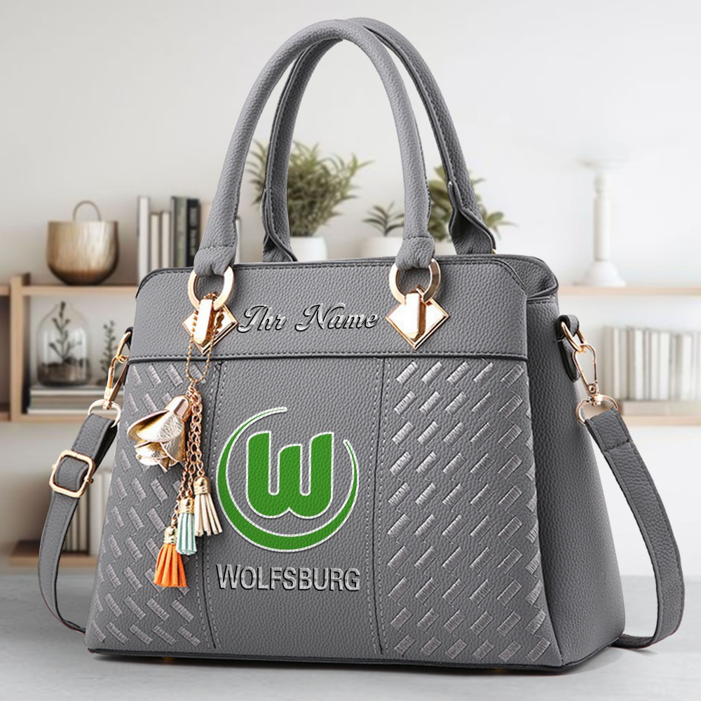 VfL Wolfsburg Logo Crossbody Zip Hand Bag With Tassel Custom Name For Women - Image 4