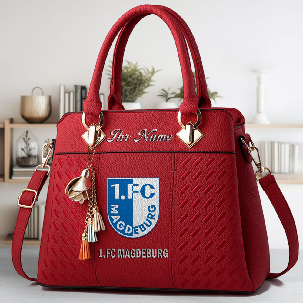 1. FC Magdeburg Logo Crossbody Zip Hand Bag With Tassel Custom Name For Women - Image 6