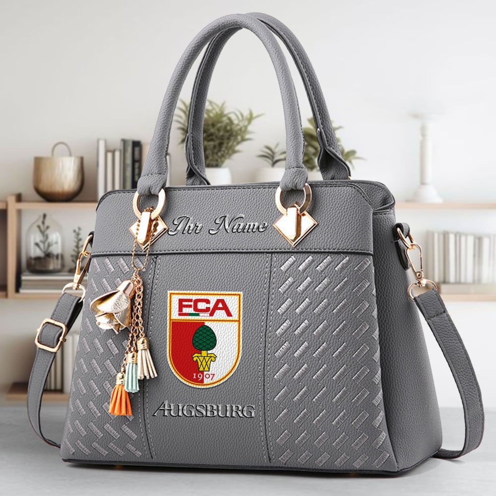FC Augsburg Logo Crossbody Zip Hand Bag With Tassel Custom Name For Women - Image 4