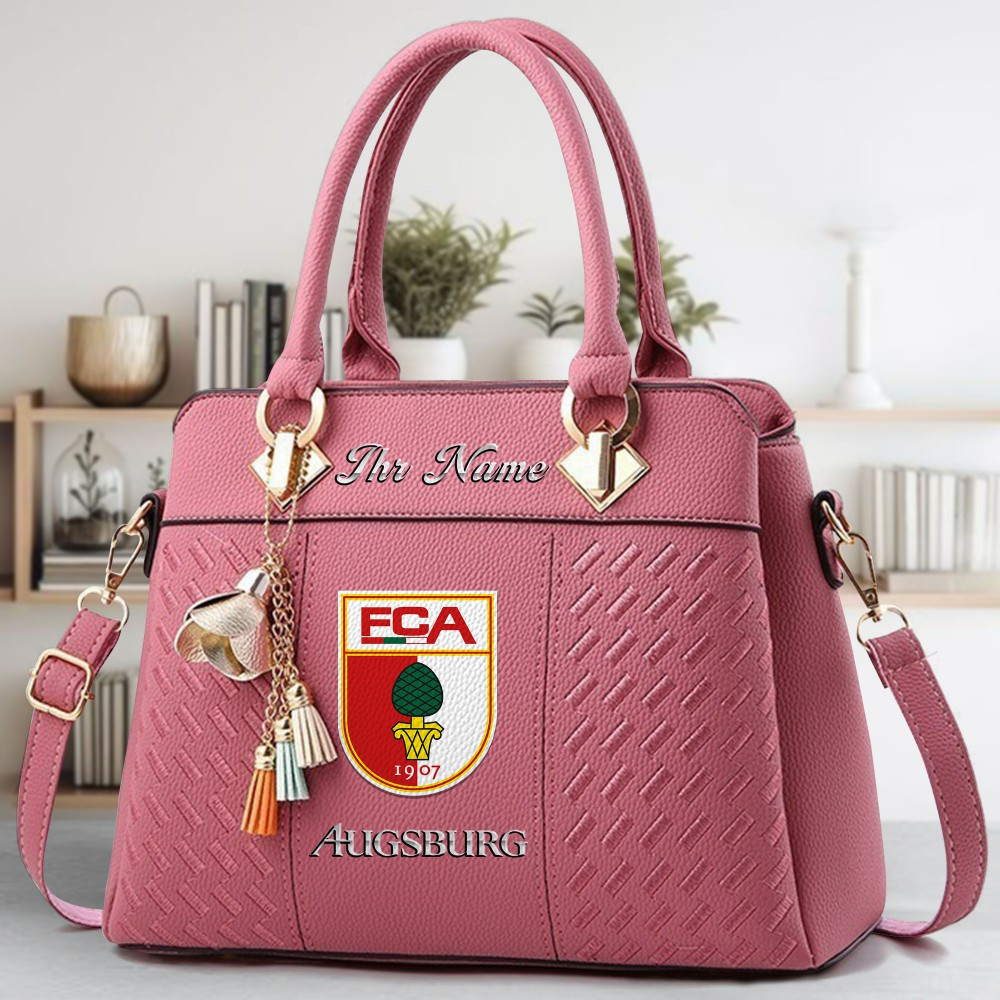 FC Augsburg Logo Crossbody Zip Hand Bag With Tassel Custom Name For Women - Image 5