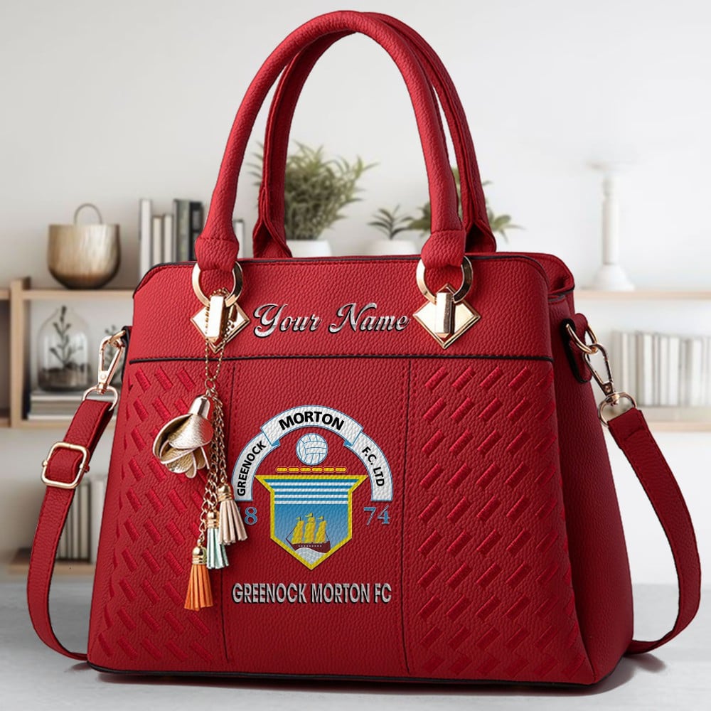 Greenock Morton FC Logo Crossbody Zip Hand Bag With Tassel Custom Name For Women - Image 6