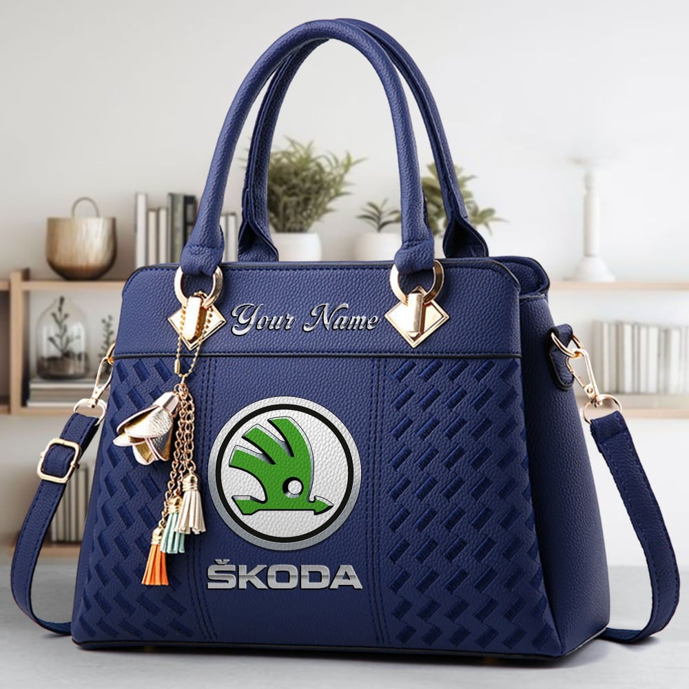 SKODA Logo Crossbody Zip Hand Bag With Tassel Custom Name For Women - Image 2