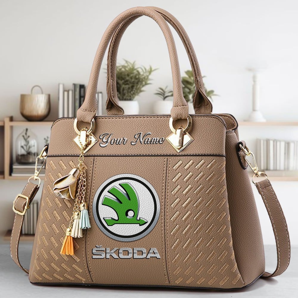 SKODA Logo Crossbody Zip Hand Bag With Tassel Custom Name For Women - Image 3